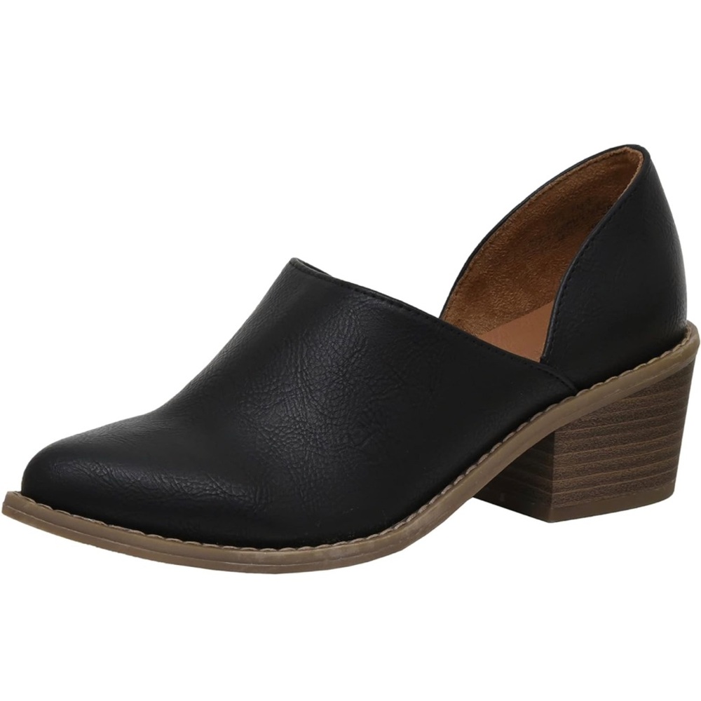 Women's Black Leather Block Heel Shoes